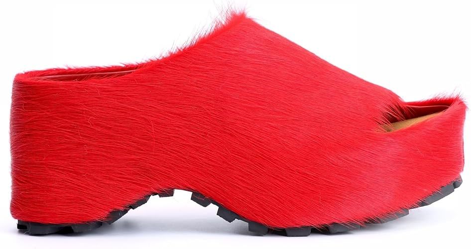 Long-Hair Calfskin Chunky Clog Slide for Women - Memory Foam Luxury Slip on Shoes Women's Mules & Platform Clogs