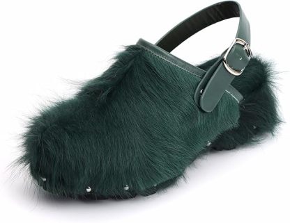 XOBZJH Women's Luxury Natural Cowhide Hair Platform Clogs – Western Retro Slip-On Mules with Zipper and Adjustable Buckle Strap – Handmade Rustic Cow Bone Back Hair Shoes with Arch Support