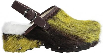 XOBZJH Women's Luxury Natural Cowhide Hair Platform Clogs – Western Retro Slip-On Mules with Zipper and Adjustable Buckle Strap – Handmade Rustic Cow Bone Back Hair Shoes with Arch Support