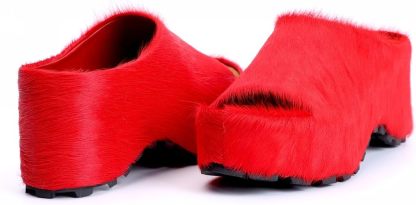 Long-Hair Calfskin Chunky Clog Slide for Women - Memory Foam Luxury Slip on Shoes Women's Mules & Platform Clogs