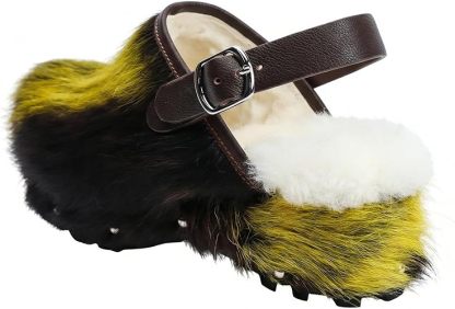 XOBZJH Women's Luxury Natural Cowhide Hair Platform Clogs – Western Retro Slip-On Mules with Zipper and Adjustable Buckle Strap – Handmade Rustic Cow Bone Back Hair Shoes with Arch Support