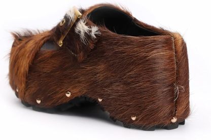 Long-Hair Calfskin Chunky Clog Slide for Women - Memory Foam Luxury Slip on Shoes Women's Mules & Platform Clogs