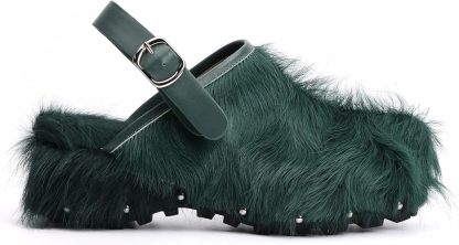 XOBZJH Women's Luxury Natural Cowhide Hair Platform Clogs – Western Retro Slip-On Mules with Zipper and Adjustable Buckle Strap – Handmade Rustic Cow Bone Back Hair Shoes with Arch Support