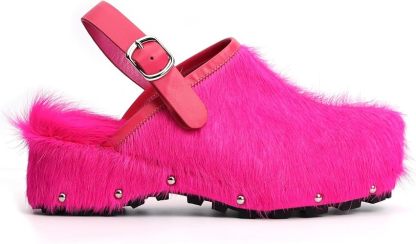 XOBZJH Women's Luxury Natural Cowhide Hair Platform Clogs – Western Retro Slip-On Mules with Zipper and Adjustable Buckle Strap – Handmade Rustic Cow Bone Back Hair Shoes with Arch Support