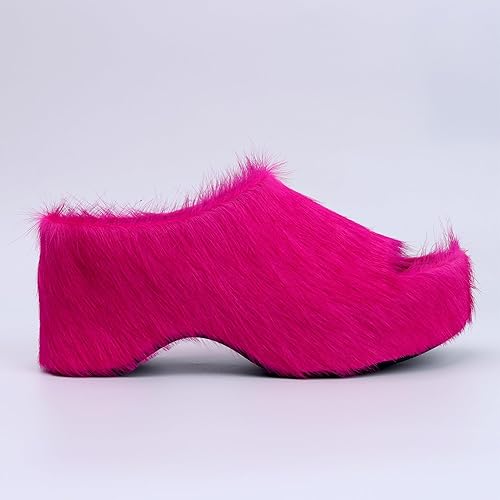 Long-Hair Calfskin Chunky Clog Slide for Women - Memory Foam Luxury Slip on Shoes Women's Mules & Platform Clogs