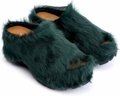 Long-Hair Calfskin Chunky Clog Slide for Women - Memory Foam Luxury Slip on Shoes Women's Mules & Platform Clogs