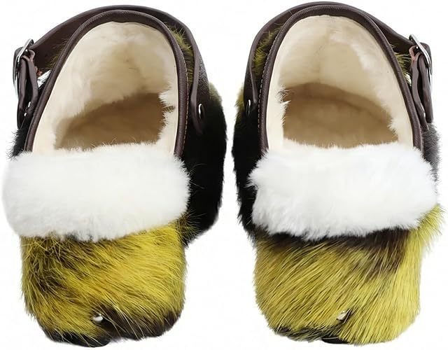 XOBZJH Women's Luxury Natural Cowhide Hair Platform Clogs – Western Retro Slip-On Mules with Zipper and Adjustable Buckle Strap – Handmade Rustic Cow Bone Back Hair Shoes with Arch Support