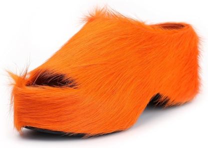 Long-Hair Calfskin Chunky Clog Slide for Women - Memory Foam Luxury Slip on Shoes Women's Mules & Platform Clogs