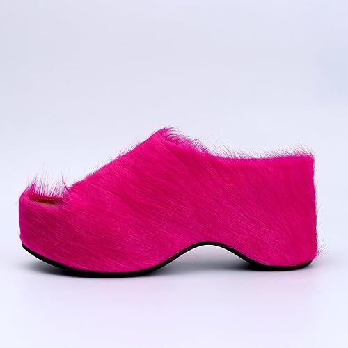 Long-Hair Calfskin Chunky Clog Slide for Women - Memory Foam Luxury Slip on Shoes Women's Mules & Platform Clogs