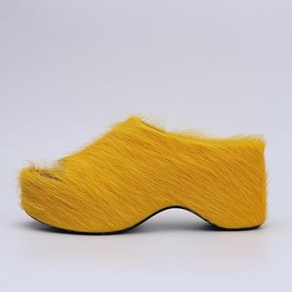 Long-Hair Calfskin Chunky Clog Slide for Women - Memory Foam Luxury Slip on Shoes Women's Mules & Platform Clogs