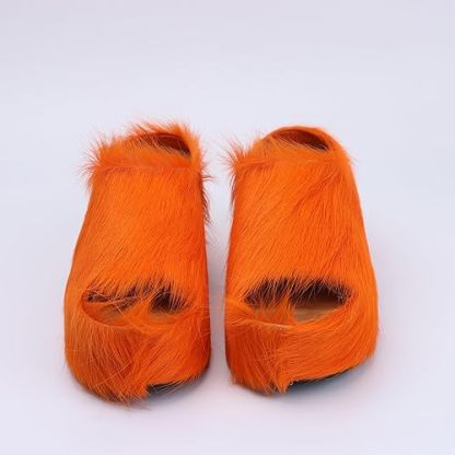 Long-Hair Calfskin Chunky Clog Slide for Women - Memory Foam Luxury Slip on Shoes Women's Mules & Platform Clogs