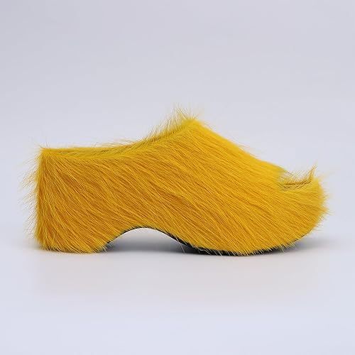 Long-Hair Calfskin Chunky Clog Slide for Women - Memory Foam Luxury Slip on Shoes Women's Mules & Platform Clogs