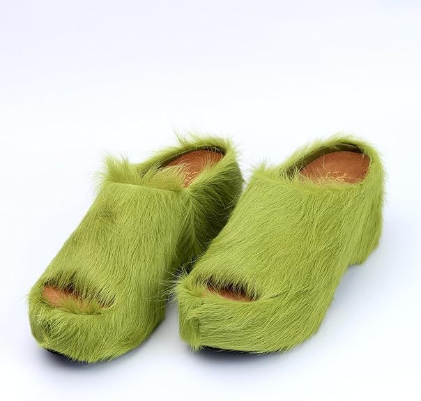 Long-Hair Calfskin Chunky Clog Slide for Women - Memory Foam Luxury Slip on Shoes Women's Mules & Platform Clogs