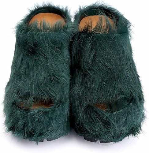 Long-Hair Calfskin Chunky Clog Slide for Women - Memory Foam Luxury Slip on Shoes Women's Mules & Platform Clogs