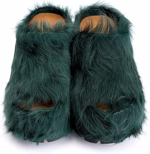 Long-Hair Calfskin Chunky Clog Slide for Women - Memory Foam Luxury Slip on Shoes Women's Mules & Platform Clogs