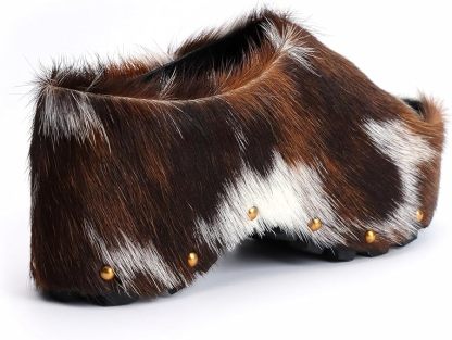 Long-Hair Calfskin Chunky Clog Slide for Women - Memory Foam Luxury Slip on Shoes Women's Mules & Platform Clogs