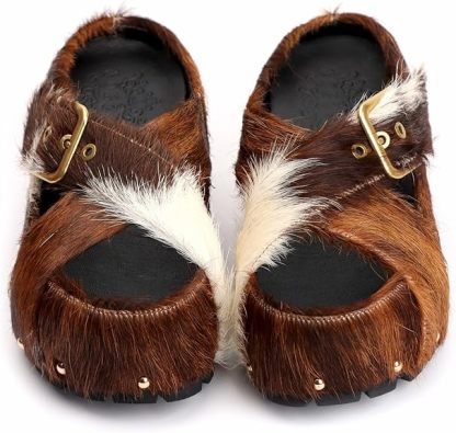 Long-Hair Calfskin Chunky Clog Slide for Women - Memory Foam Luxury Slip on Shoes Women's Mules & Platform Clogs