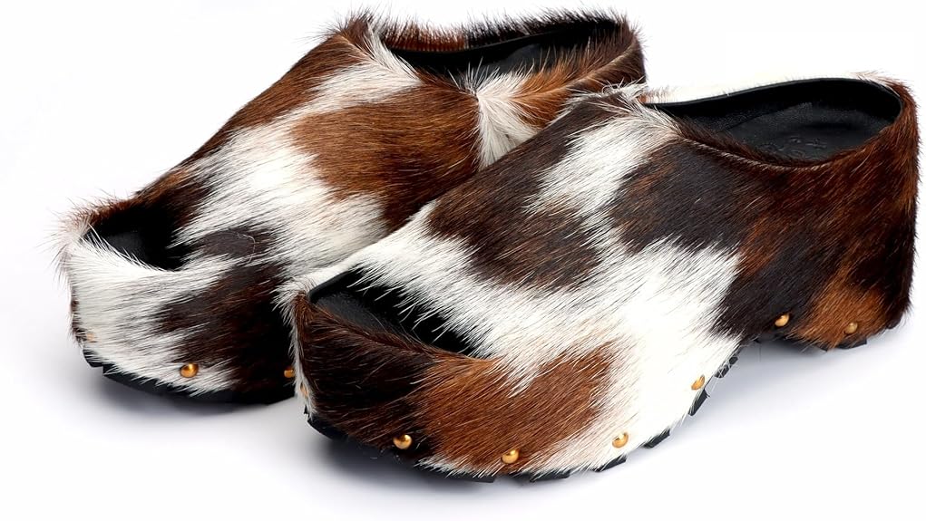 Long-Hair Calfskin Chunky Clog Slide for Women - Memory Foam Luxury Slip on Shoes Women's Mules & Platform Clogs