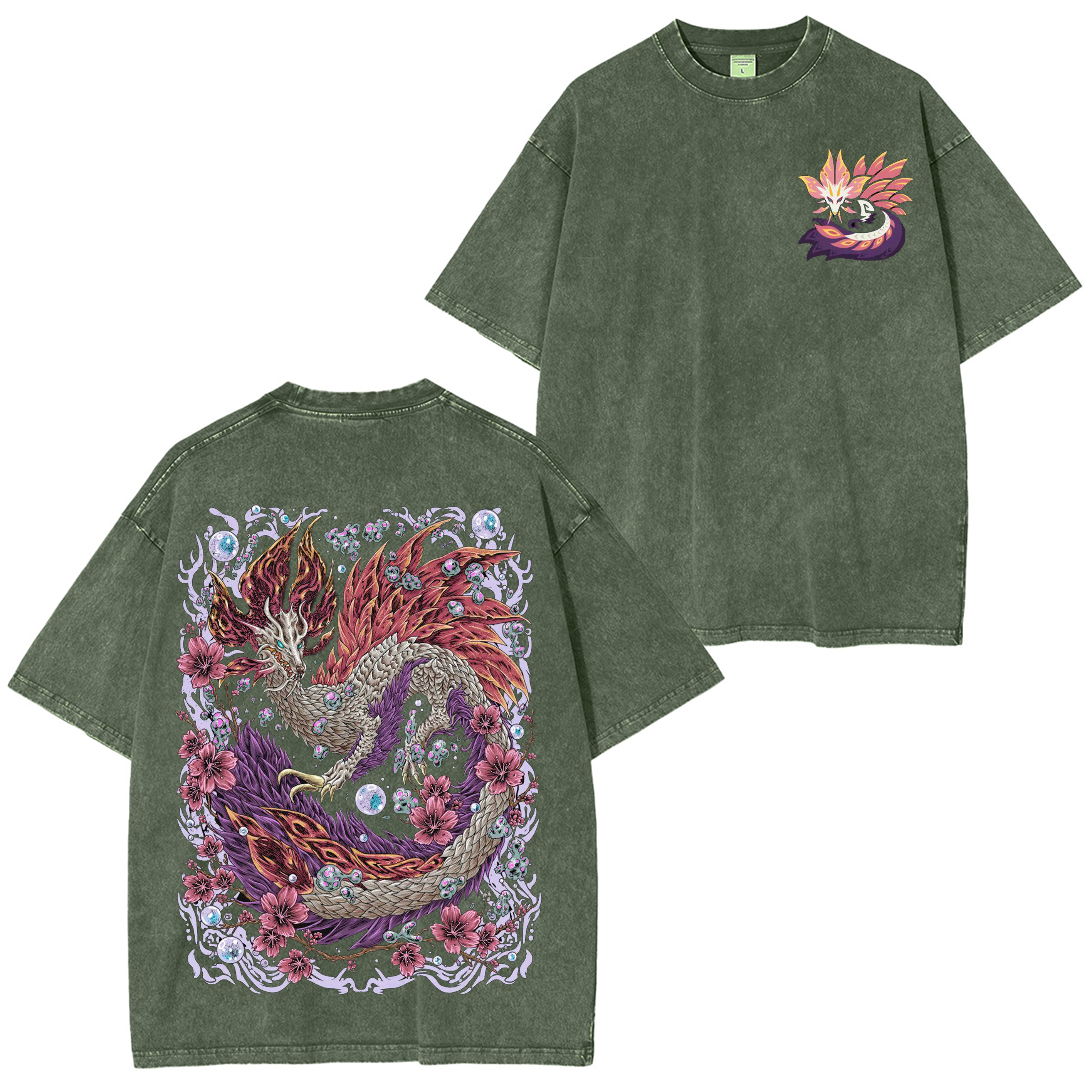 Mizutsune the Bubble Fox Leviathan Unisex Washed T-Shirt