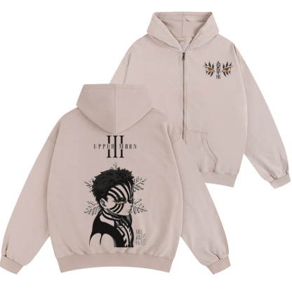 Akaza,Demon Slayer Unisex Washed Zip Up Hoodie