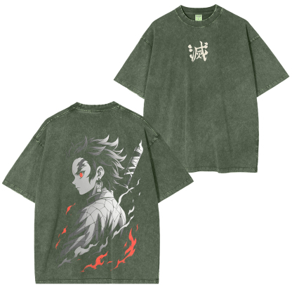 Oversized Tanjiro Demon Slayer Unisex Anime-Inspired Retro T-Shirt