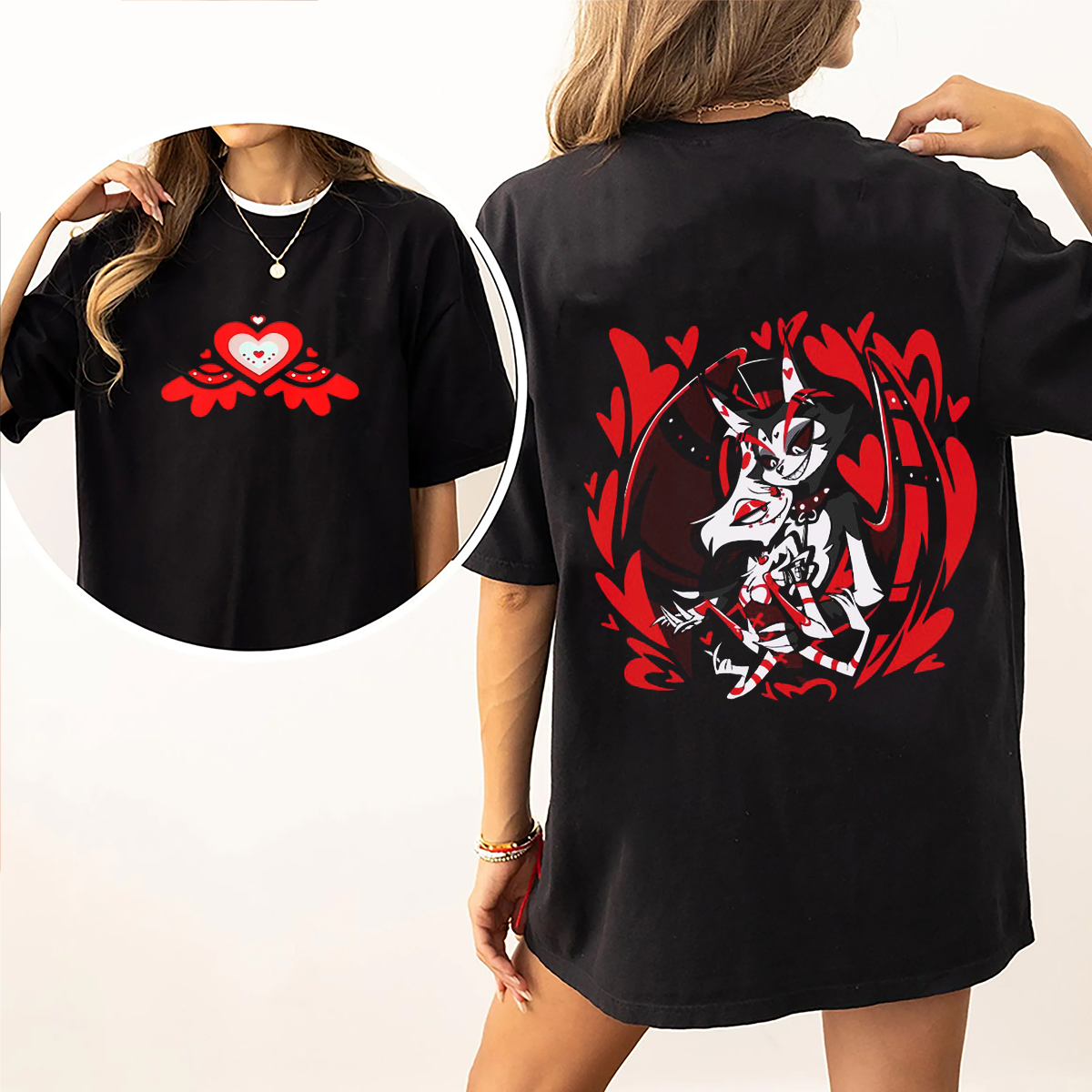 Hazbin Hotel Hell Inn Cartoon Pattern Printed Terrifier Oversized Unisex T-shirt/Crewneck/Hoodie