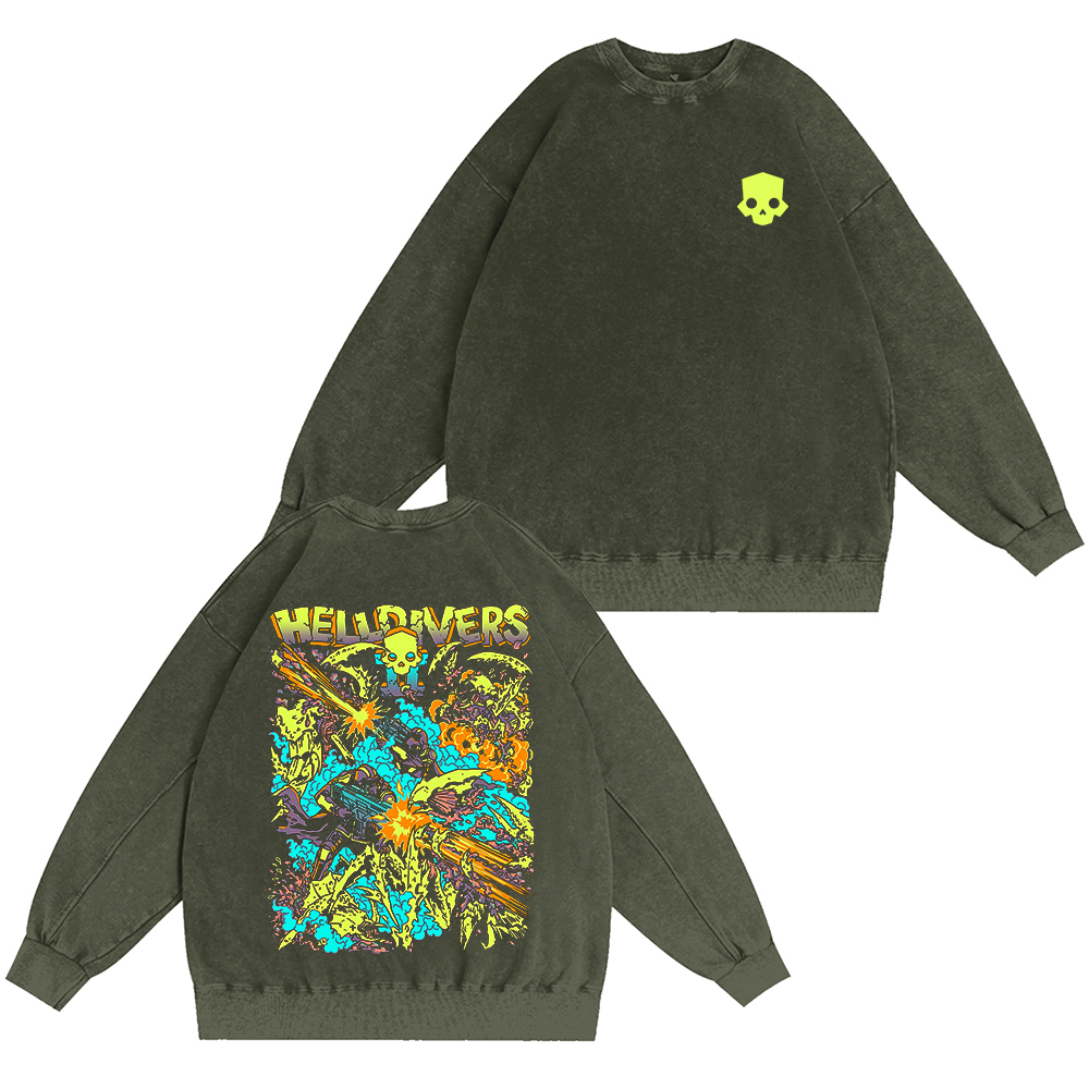 Helldivers 2 Unisex Washed Crewneck Sweatshirt
