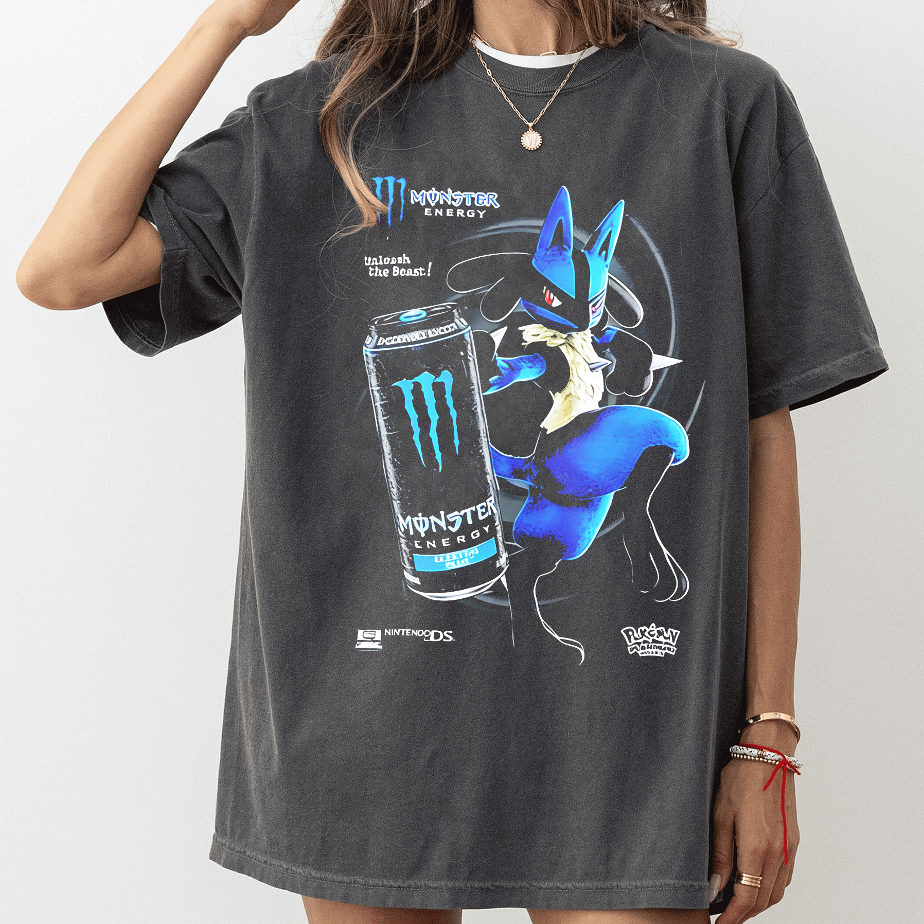 Lucario X Electric Blue Monster Energy Pokémon anime Oversized T-shirt/Crewneck/Hoodie