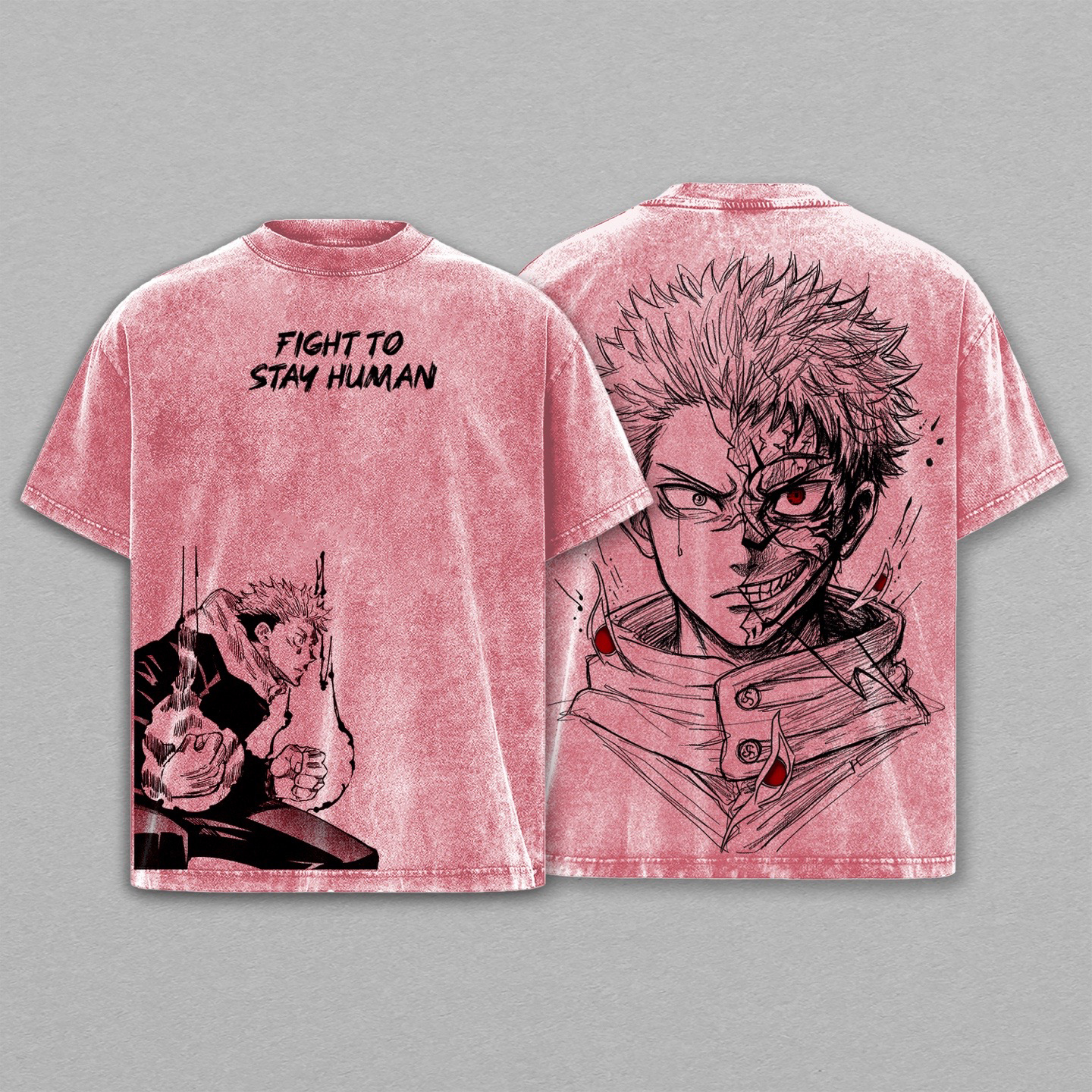 jujutsukaisen : yujiitadori He carries the devil inside, but the world treats him like one.  Anime Double  Vintage Washed T-shirt/Crewneck/Hoodie