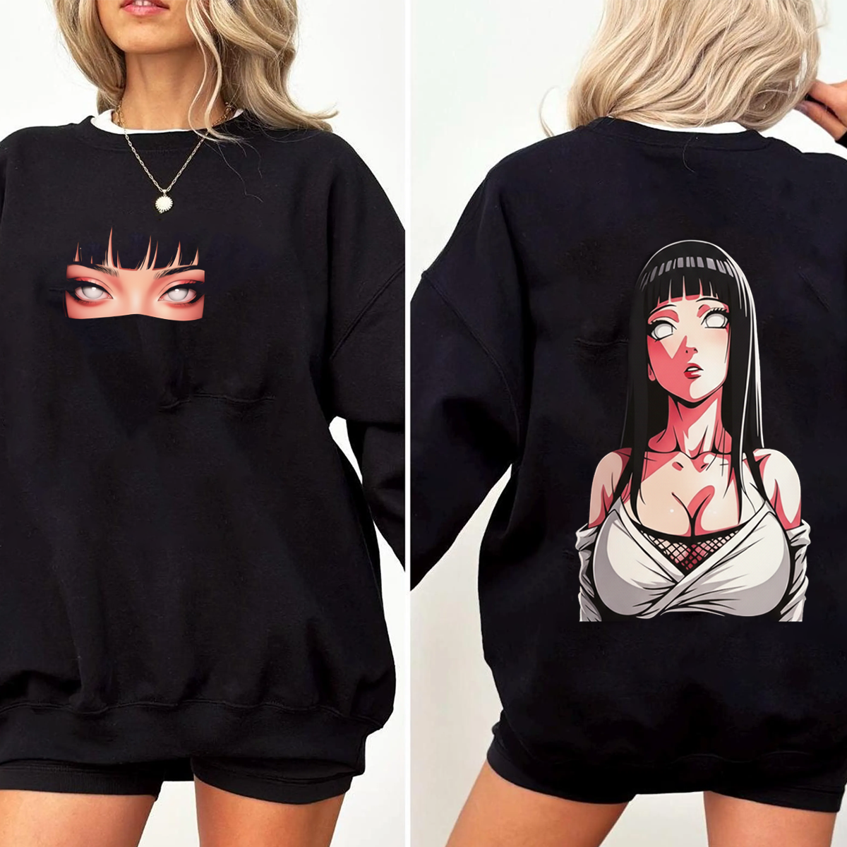 Hinata x Naruto Anime Double Printed Vintage Washed T-shirt/Crewneck/Hoodie