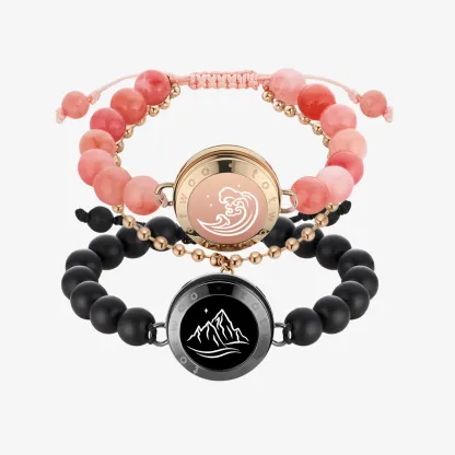 ❤️Mountain & Sea Touch Bracelets with Beaded Black Agate and Pink Persian Jade 👫🎁