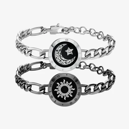 ❤️Sun & Moon Touch Bracelets with Figaro Chain【Black+Silver】👫🎁