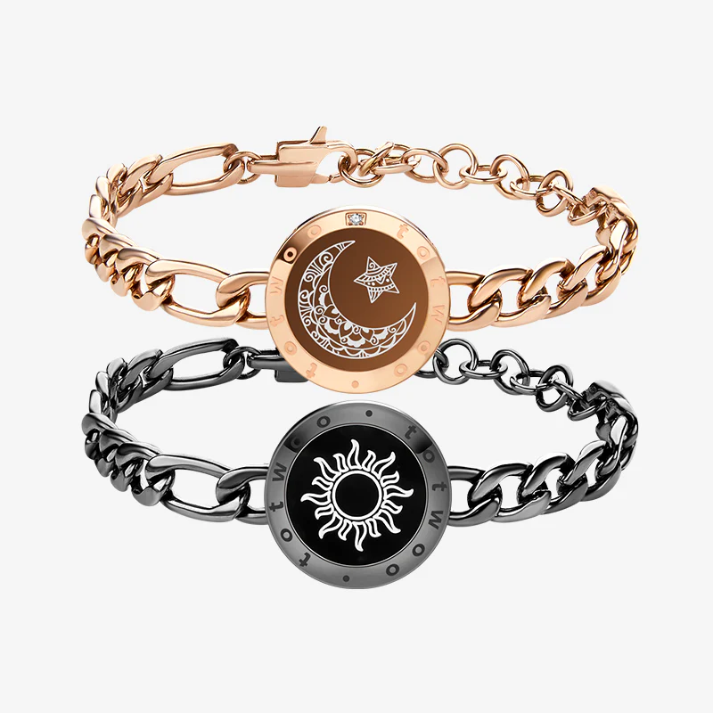 ❤️Sun & Moon Touch Bracelets with Figaro Chain【Black+Gold】👫🎁