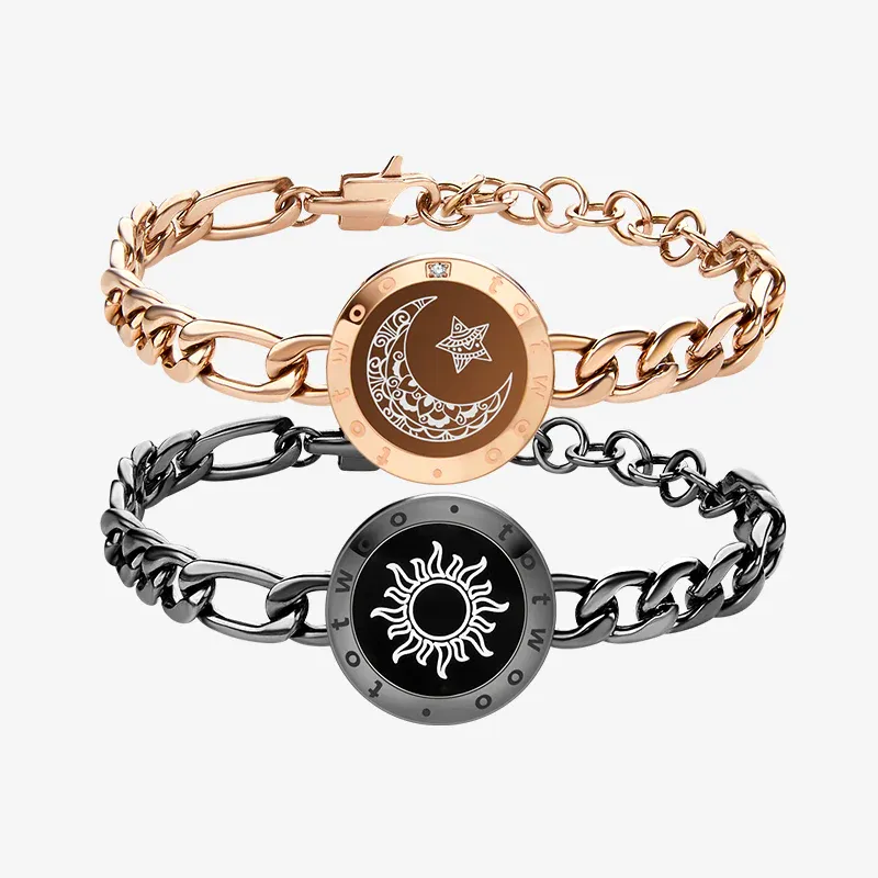 ❤️Sun & Moon Touch Bracelets with Figaro Chain【Black+Gold】👫🎁