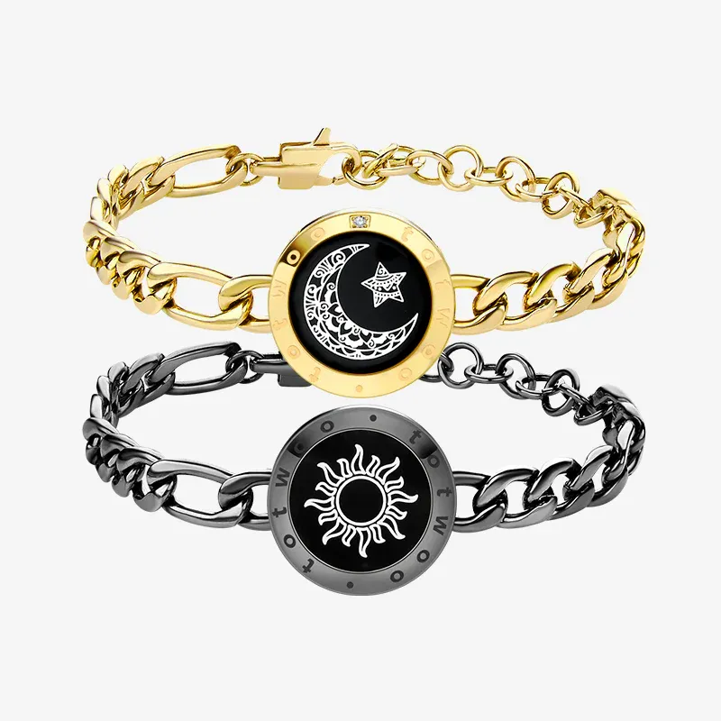 ❤️Sun & Moon Touch Bracelets with Figaro Chain【Black+Gold】👫🎁