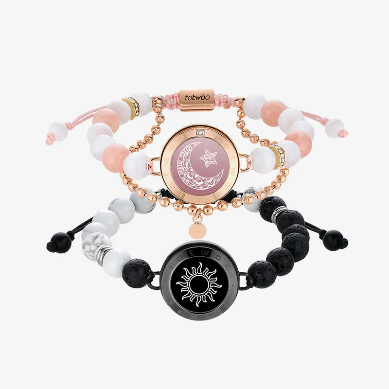 ❤️Sun & Moon Touch Bracelets with Phantasmal Beads 【Black+Rose Gold】👫🎁