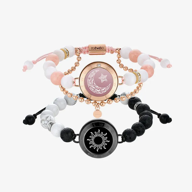 ❤️Sun & Moon Touch Bracelets with Phantasmal Beads 【Black+Rose Gold】👫🎁