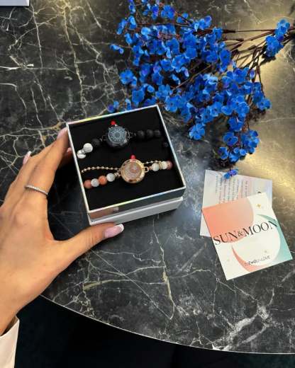 Sun & Moon Touch Bracelets with Phantasmal Beads – Black + Rose Gold Couple Gift