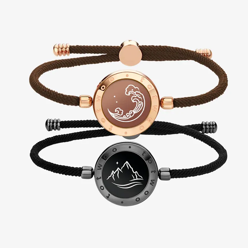 ❤️Mountain & Sea Touch Bracelets with Milan Rope 【Black+Rose Gold】 👫🎁