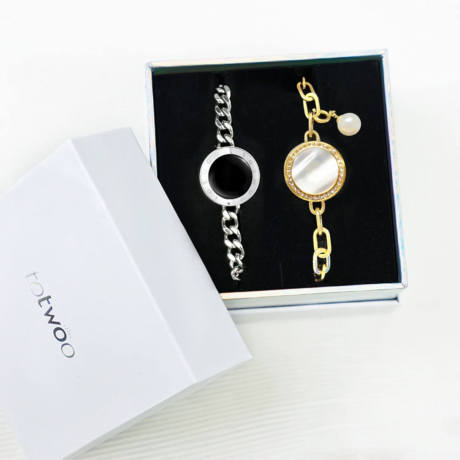 ❤️Soulmate 2.0 Touch Bracelets Set【Silver Cuban Chain+Gold Figaro Chain】👫🎁