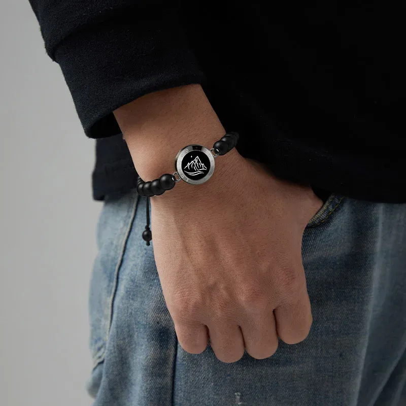 ❤️Mountain & Sea Touch Bracelets with Beaded Black Agate and Pink Persian Jade 👫🎁