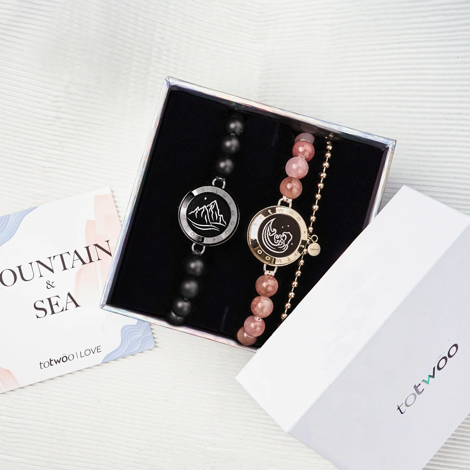 ❤️Mountain & Sea Touch Bracelets with Beaded Black Agate and Pink Persian Jade 👫🎁