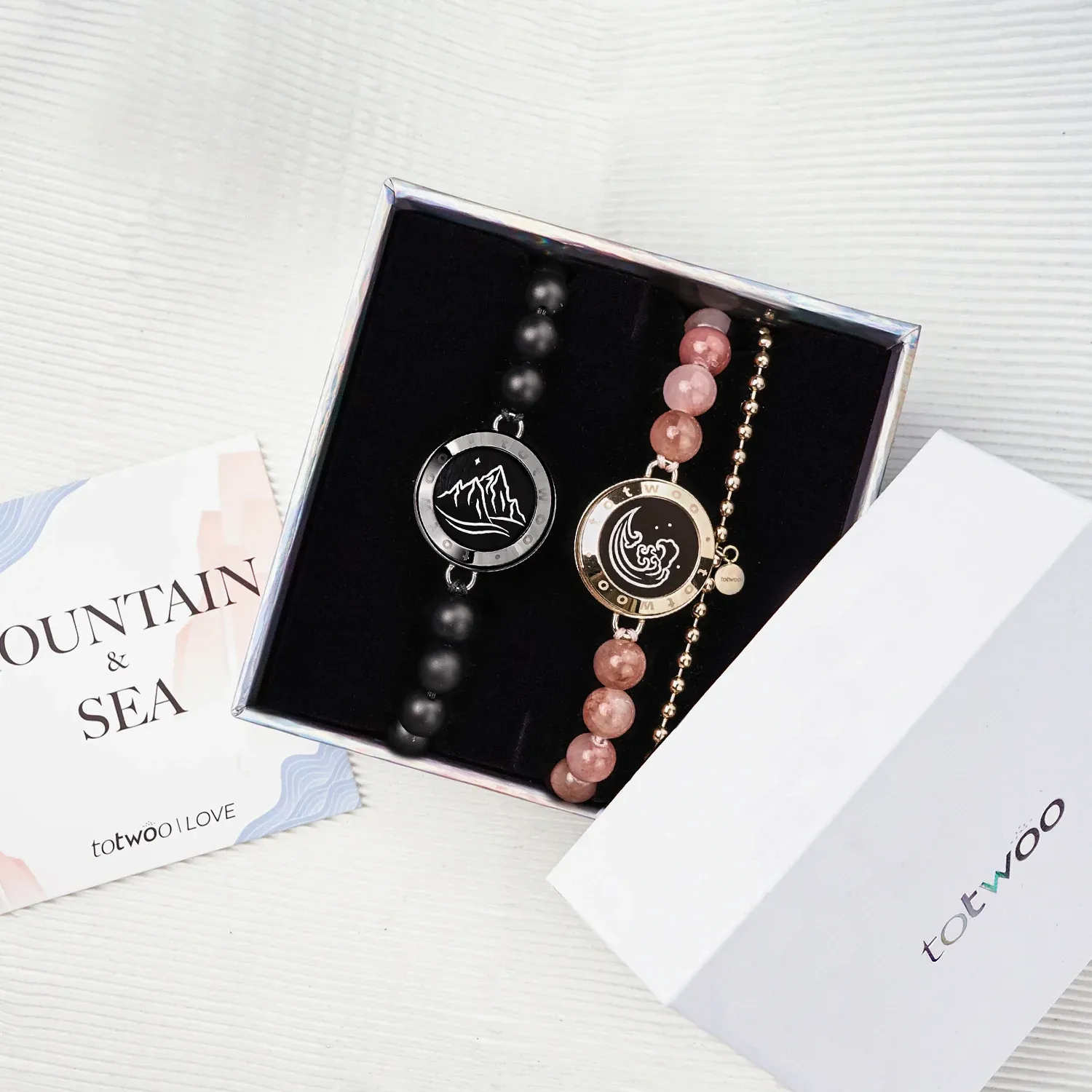 ❤️Mountain & Sea Touch Bracelets with Beaded Black Agate and Pink Persian Jade 👫🎁
