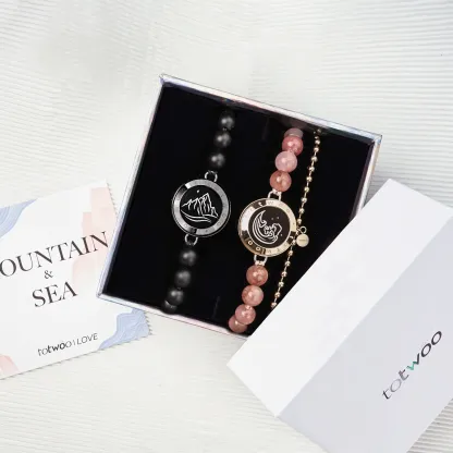 ❤️Mountain & Sea Touch Bracelets with Beaded Black Agate and Pink Persian Jade 👫🎁