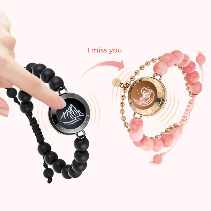 ❤️Mountain & Sea Touch Bracelets with Beaded Black Agate and Pink Persian Jade 👫🎁