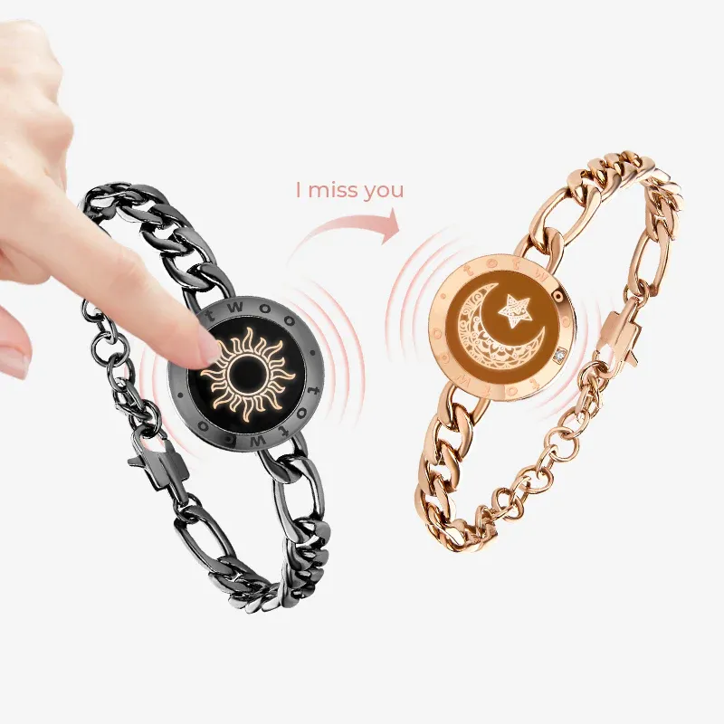 ❤️Sun & Moon Touch Bracelets with Figaro Chain【Black+Gold】👫🎁