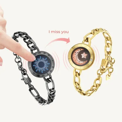 ❤️Sun & Moon Touch Bracelets with Figaro Chain【Black+Gold】👫🎁