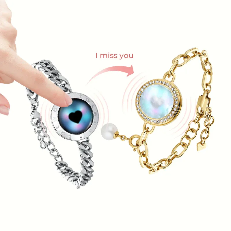 ❤️Soulmate 2.0 Touch Bracelets Set【Silver Cuban Chain+Gold Figaro Chain】👫🎁