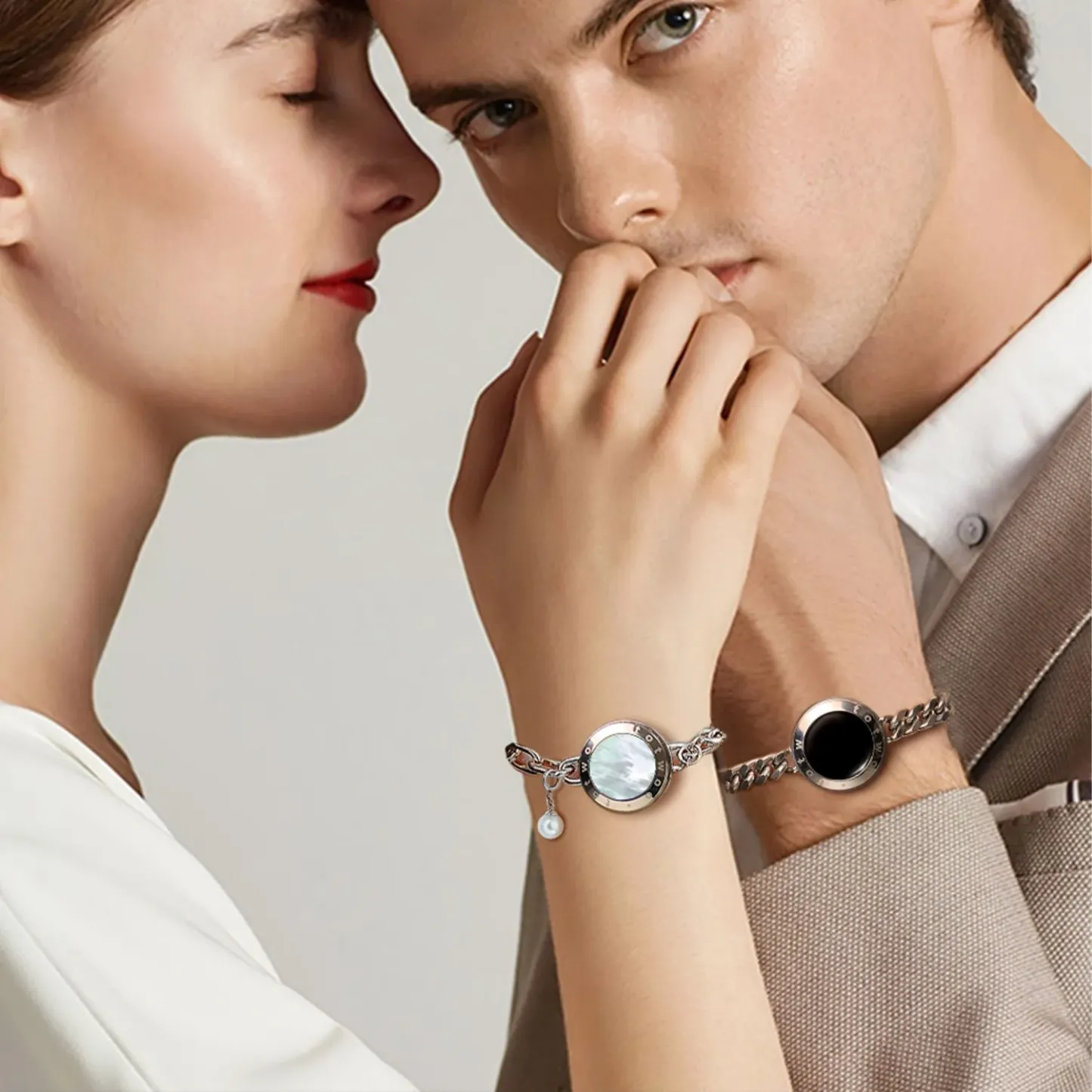 ❤️Soulmate 2.0 Touch Bracelets【Silver Cuban Chain+Silver Figaro Chain】👫🎁