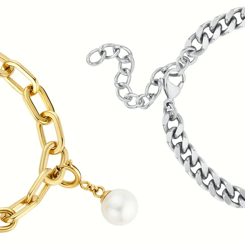 ❤️Soulmate 2.0 Touch Bracelets Set【Silver Cuban Chain+Gold Figaro Chain】👫🎁